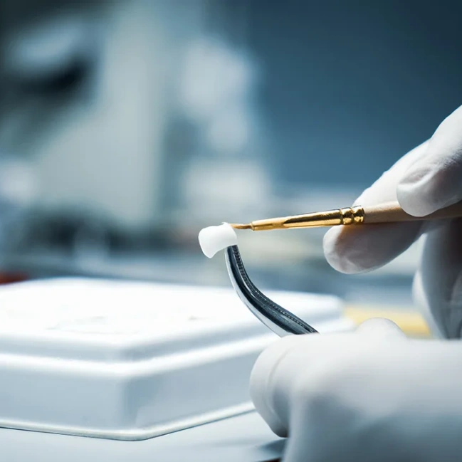 Dentist preparing a tooth during restorative dental treatment